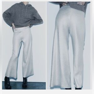 New with tags ZARA metallic/foils silver knit pants wide leg trousser